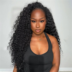 VIPbeauty Water Wave Flip Over Half Wig Invisi Drawstring Glueless Put On And Go Wig