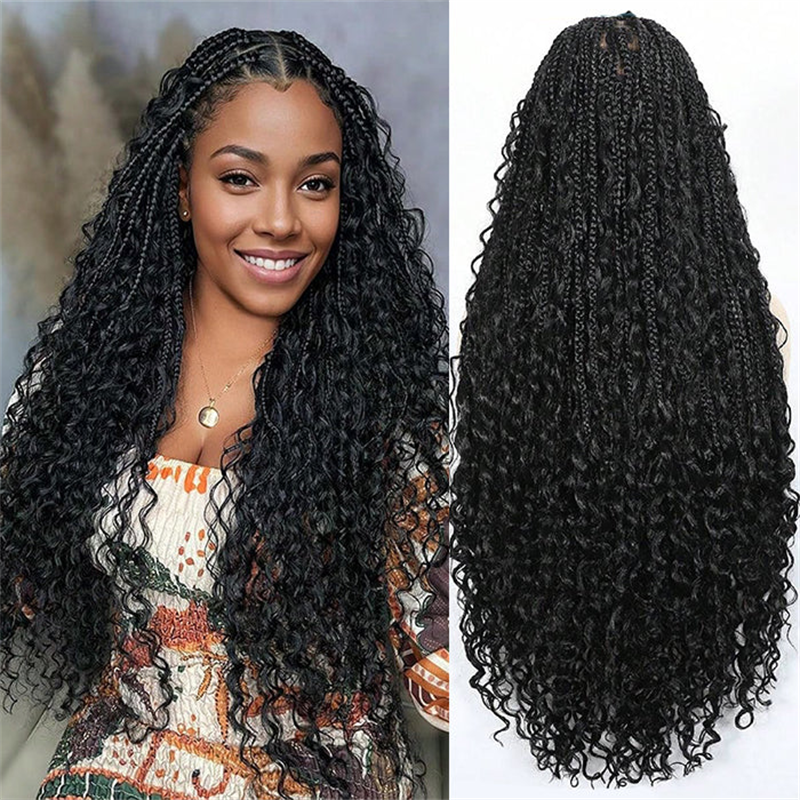 VIPbeauty Boho Curls Braided Wigs 13x6 Frontal Lace Pull Go Drawstring Wigs Human Hair