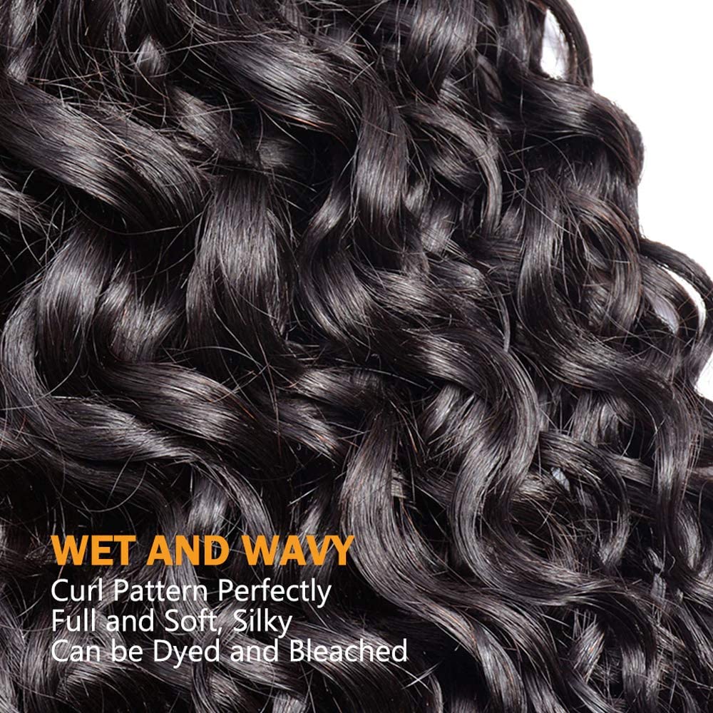 Wet And Wavy Hair Water Wave Virgin Hair 3 Bundles With 4x4 Lace Closure Human Hair