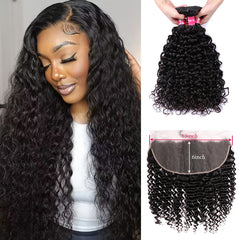 VIPbeauty Water Wave Bundles With 13x6 Lace Frontal Human Hair Extensions