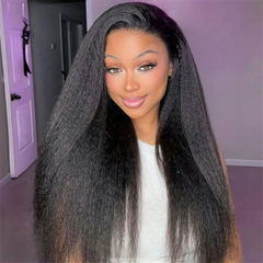 VIPbeauty Kinky Straight 13x6 Lace Front Wigs Bleached Knots 5x5 Glueless Human Hair Wig