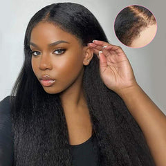 VIPbeauty 4C Edge Wig Kinky Straight Hair 13x4 Transparent Lace Front Human Hair Wig With Coily Baby Hair