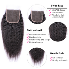 VIPbeauty Kinky Straight Human Hair Bundles With 5x5 Lace Closure