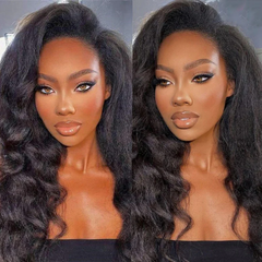 VIPbeauty 3 In 1 Half Wig Yaki Straight Glueless Flexi-Fit Drawstring Wig