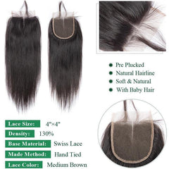 Brazilian Virgin Remy Straight Human Hair 3 Bundles With Lace Closure-closure details