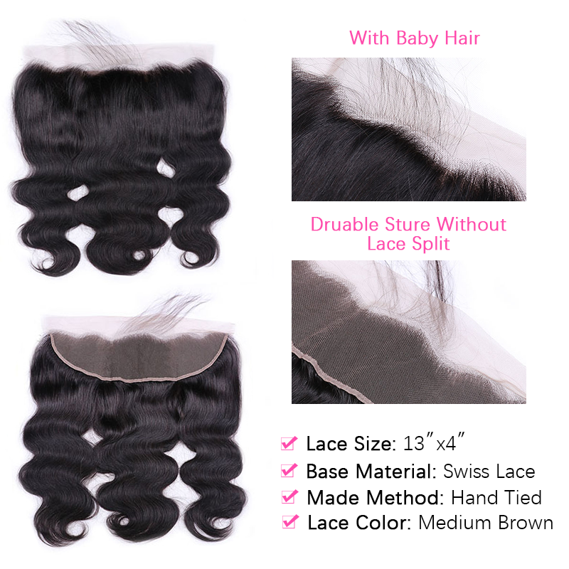 VIPbeauty Body Wave Bundles With 13x4 Lace Frontal Unprocessed Human Hair Extensions