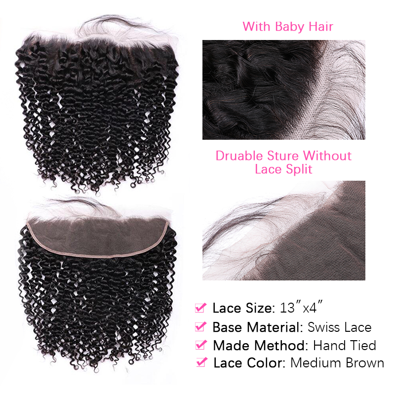 VIPbeauty Curly Wave Bundles With 13x4 Lace Frontal Unprocessed Human Hair Extensions