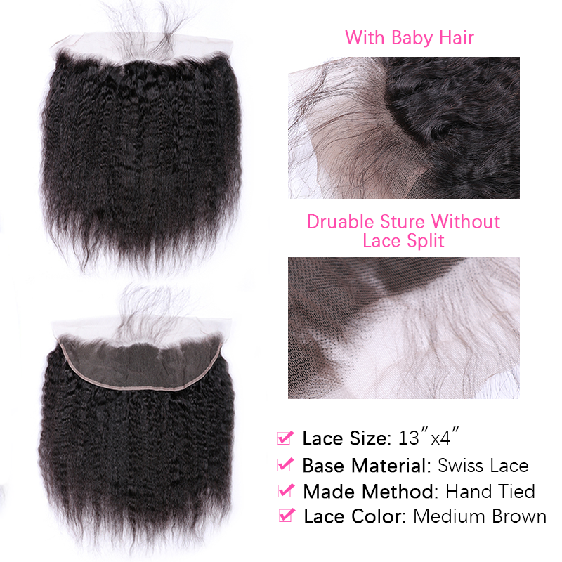 VIPbeauty Kinky Straight Bundles With 13x4 Lace Frontal Unprocessed Human Hair Extensions