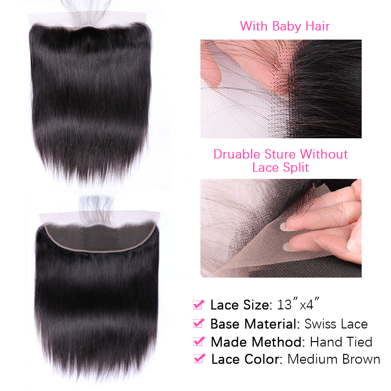 VIPbeauty Straight Hair Bundles With 13x4 Lace Frontal Unprocessed Human Hair Extensions
