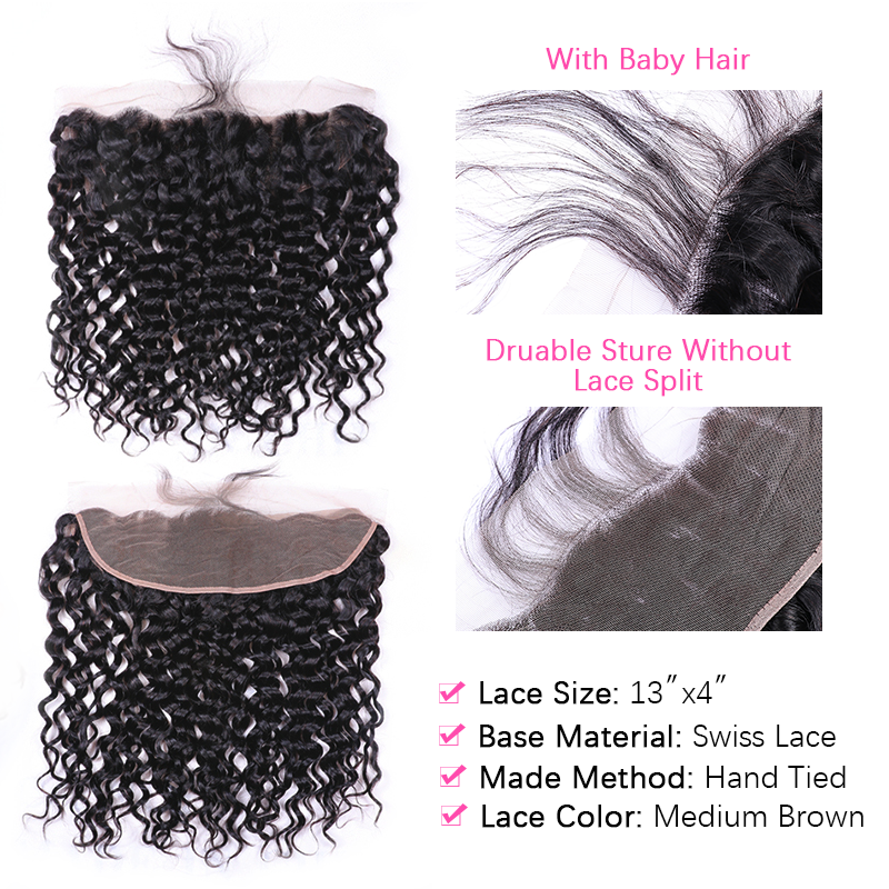 VIPbeauty Water Wave Bundles With 13x4 Lace Frontal Unprocessed Human Hair Extensions