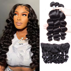 VIPbeauty Loose Wave Bundles With 13x4 Lace Frontal Unprocessed Human Hair Extensions