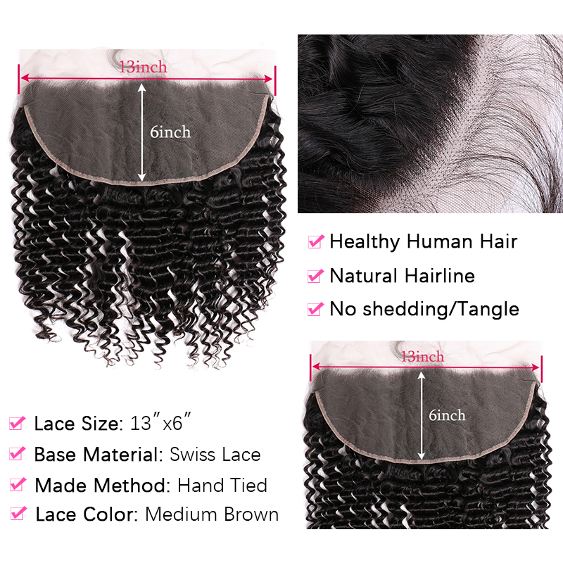 VIPbeauty Deep Wave Bundles With 13x6 Lace Frontal Human Hair Extensions