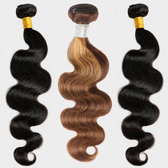 #1B&P4/27 Peekaboo Highlight Hair Bundles Colored Human Hair Body Wave 13A
