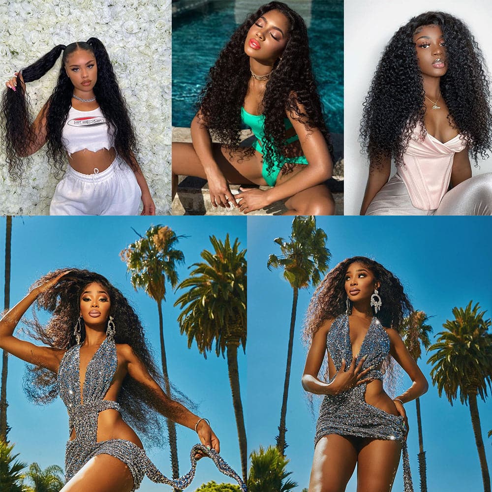 VIPbeauty Water Wave Bundles With 13x4 Lace Frontal Unprocessed Human Hair Extensions