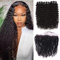 VIPbeauty Curly Wave Bundles With 13x4 Lace Frontal Unprocessed Human Hair Extensions