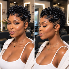 VIPbeauty 360 Lace Frontal Ringlet Pixie Human Hair Wig With Double Lines