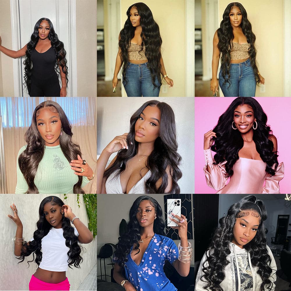 VIPbeauty Body Wave Bundles With 13x4 Lace Frontal Unprocessed Human Hair Extensions