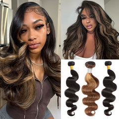 #1B&P4/27 Peekaboo Highlight Hair Bundles Colored Human Hair Body Wave 13A