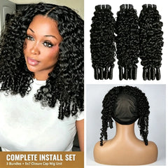 VIPbeauty Burmese Curly 5X7 Lace Closure Cap Unit + Hair Bundles For Full Sew In