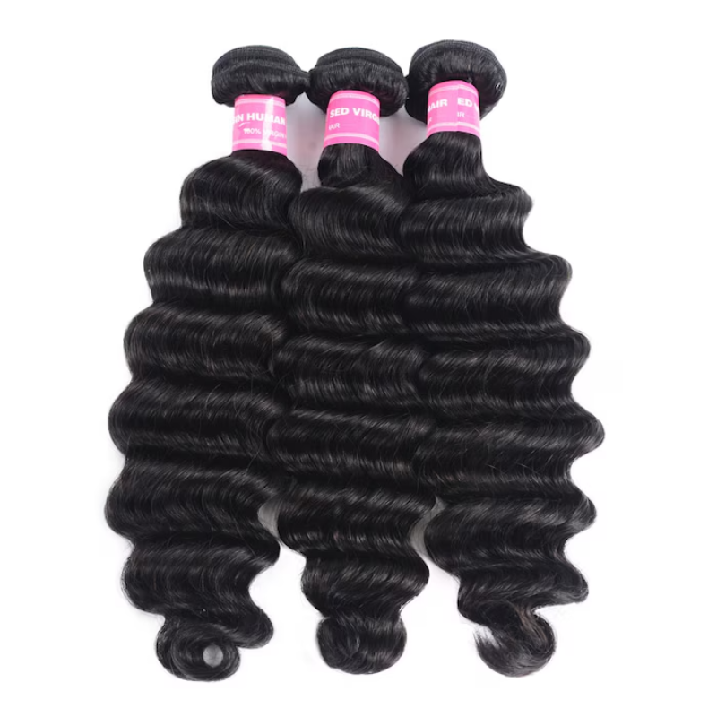 VIPbeauty Loose Deep Wave Bundles With 13x4 Lace Frontal Unprocessed Human Hair Extensions