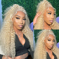 VIPbeauty 613 Blonde Burmese Curly Human Hair 13x6 Lace Front  Wig With Baby Hair 210% Density