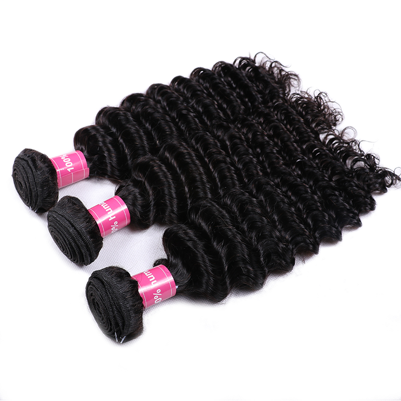 VIPbeauty Deep Wave Bundles With 13x4 Lace Frontal Unprocessed Human Hair Extensions