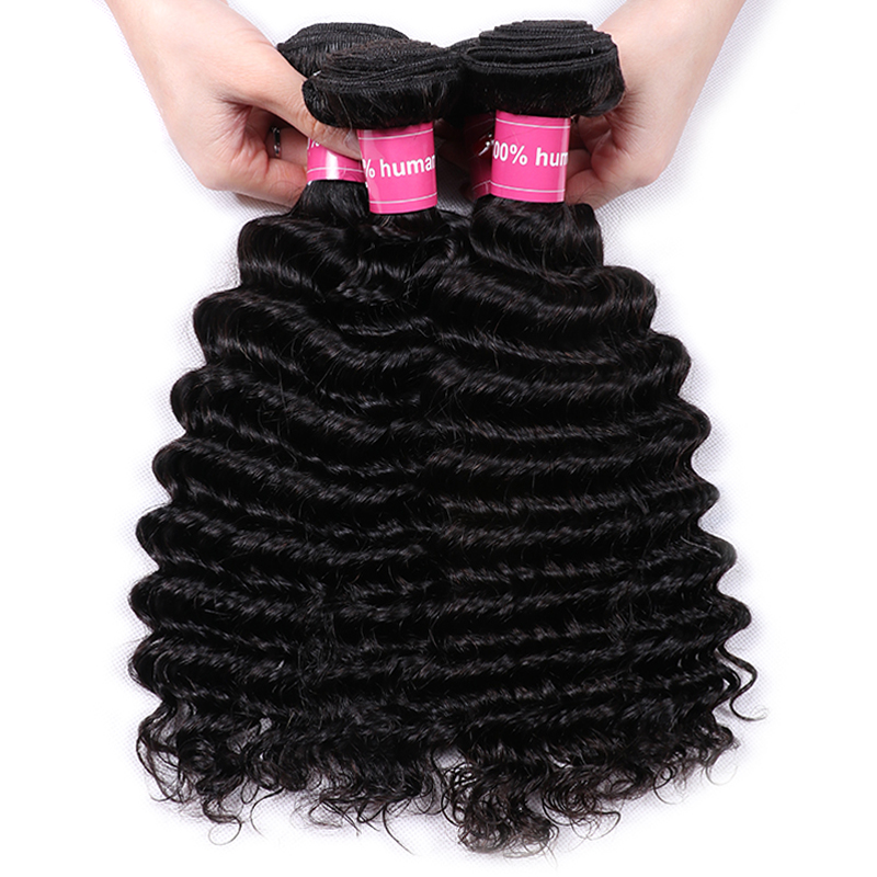 VIPbeauty Deep Wave Bundles With 13x4 Lace Frontal Unprocessed Human Hair Extensions