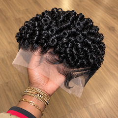 VIPbeauty 360 Lace Frontal Ringlet Pixie Human Hair Wig With Double Lines
