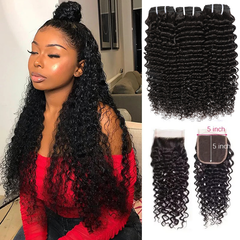VIPbeauty Curly Wave Human Hair Bundles With 5x5 Lace Closure