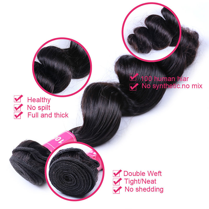 VIPbeauty Loose Wave Bundles With 13x4 Lace Frontal Unprocessed Human Hair Extensions