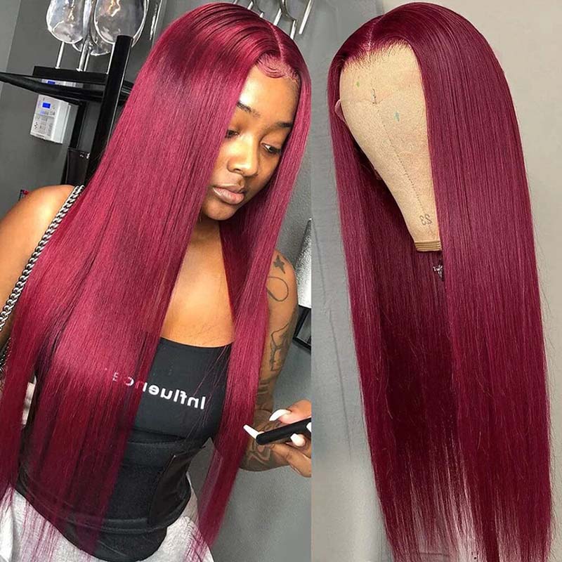 Burgundy Hair 13×4 HD Lace Front Wigs 99J Colored Straight Wig