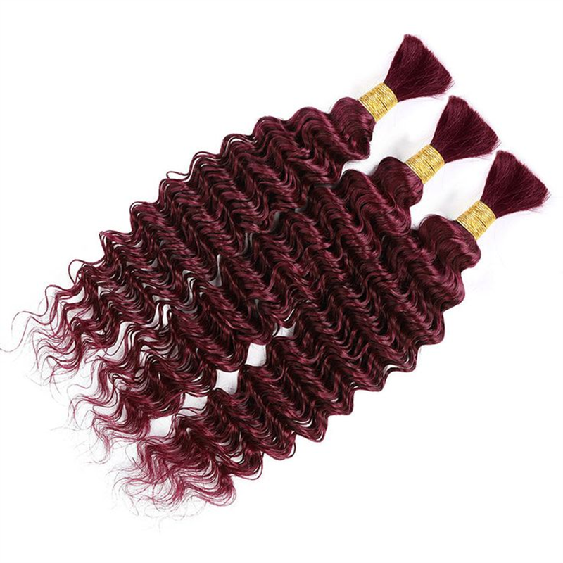 VIPbeauty Burgundy 99J Deep Wave Bulk Human Hair No Weft Boho Hair For Braiding
