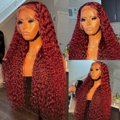 Deep Wave Hair Burgundy Lace Front Wig 99J Human Hair Lace Front Wigs