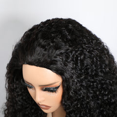 VIPbeauty Shaggy Curly Natural Black Color Wear Go Half Wig With Drawstring Human Hair Wigs