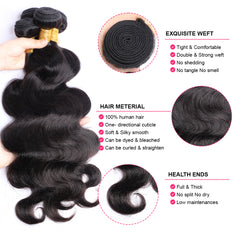 VipBeauty  12A Remy Body Wave Bundles  100% Human Hair Natural Black Color
