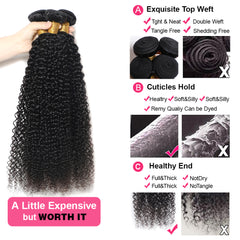 VipBeauty 12A Kinky Curly Human Hair 3 Bundles Extension