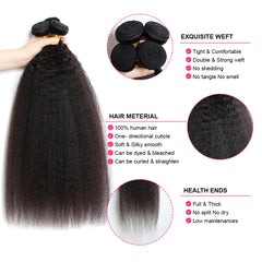 VipBeauty 12A Yaki Straight Human Hair 3 Bundles Extension