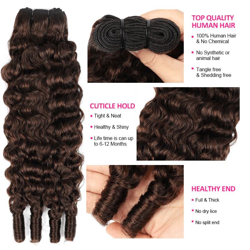 VIPbeauty #4 Brown Burmese Curly 3 Bundles With Lace Closure Unprocessed Virgin Human Hair Extensions