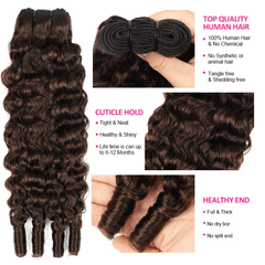 VIPbeauty #4 Brown Burmese Curly 3 Bundles With Lace Closure Unprocessed Virgin Human Hair Extensions