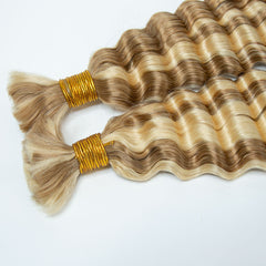VIPbeauty Human Braiding Hair P27/613 Highlight Deep Wave Bulk Hair for Boho Braids