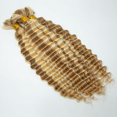 VIPbeauty Human Braiding Hair P27/613 Highlight Deep Wave Bulk Hair for Boho Braids