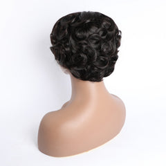 VIPbeauty Side Part Pixe Curly Human Hair 13x4x1 Transparent T Lace Front Bob Wig 6 Inch