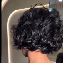 VIPbeauty Side Part Pixe Curly Human Hair 13x4x1 Transparent T Lace Front Bob Wig 6 Inch