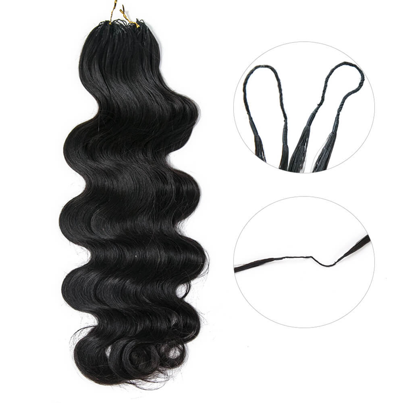 VIPbeauty Body Wave Feather Crochet Braids Natural Black Wavy Human Hair Extensions