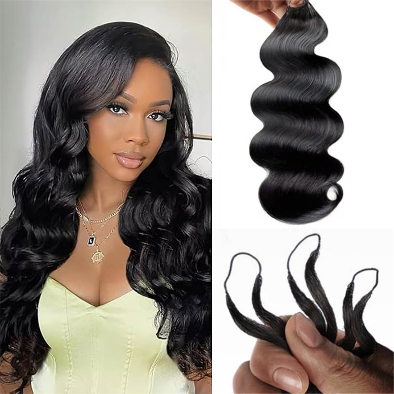 VIPbeauty Body Wave Feather Crochet Braids Natural Black Wavy Human Hair Extensions