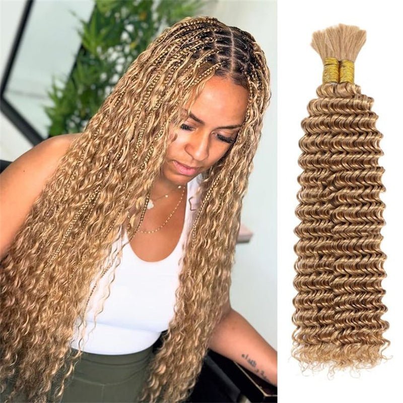 VIPbeauty Braiding Hair #27 Honey Blonde Deep Wave Bulk Human Hair for Boho Braids