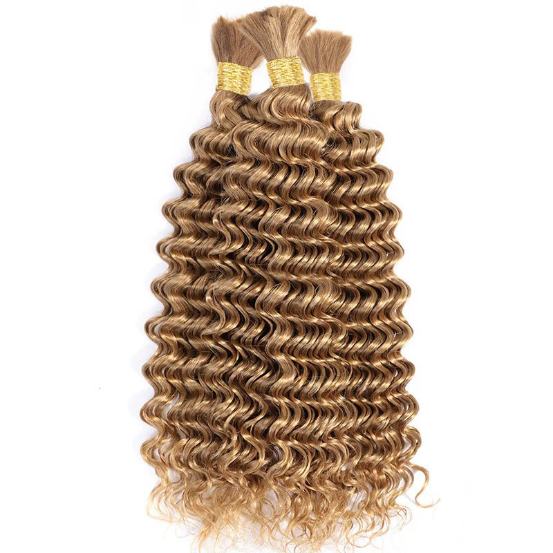 VIPbeauty Braiding Hair #27 Honey Blonde Deep Wave Bulk Human Hair for Boho Braids