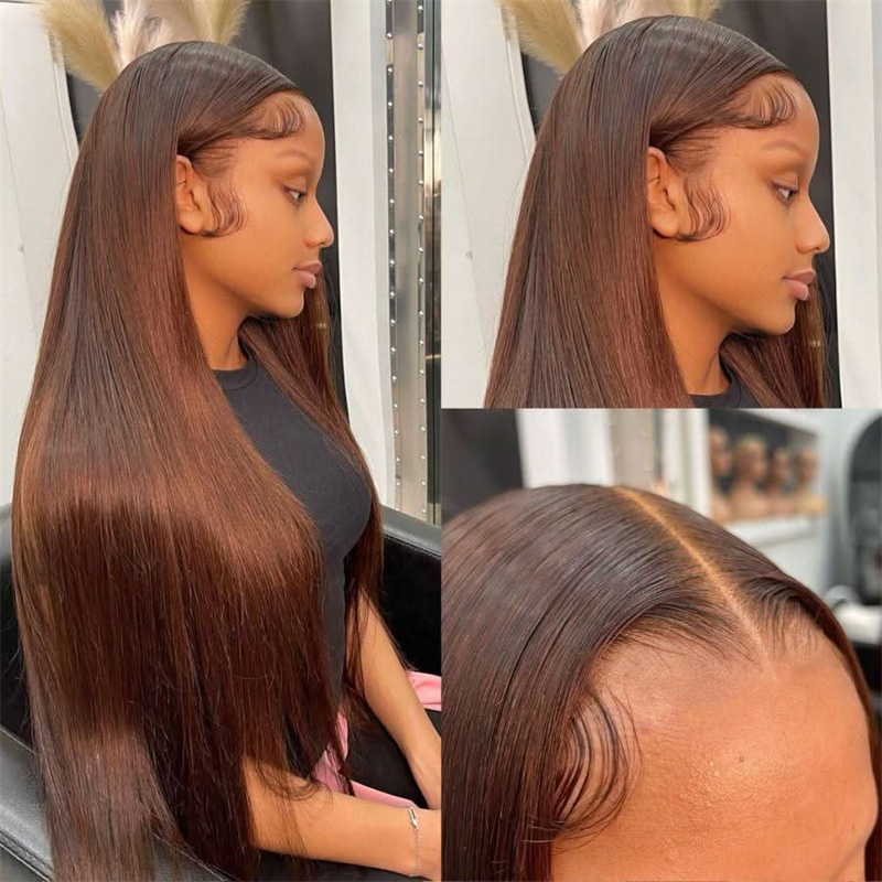 VIPbeauty Chocolate Brown Straight Hair 13x6 Lace Front Wigs Flexible Fit With Drawstring