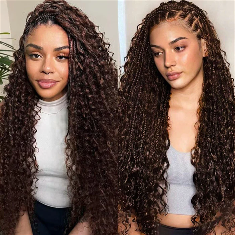 VIPbeauty Boho Curls Braided Wigs 13x6 Frontal Lace Pull Go Drawstring Wigs Human Hair