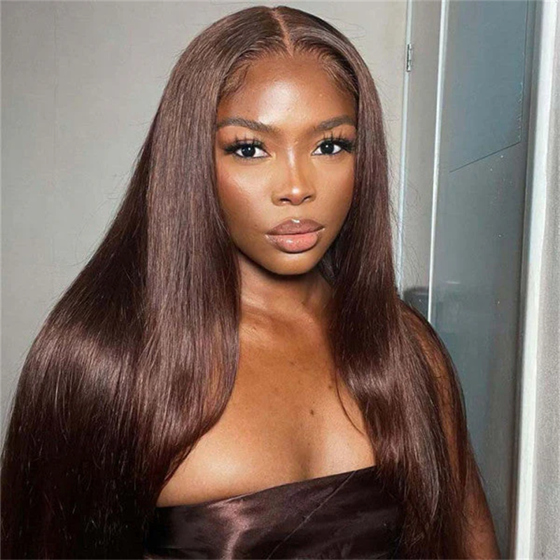 VIPbeauty Chocolate Brown Straight Hair 13x6 Lace Front Wigs Flexible Fit With Drawstring
